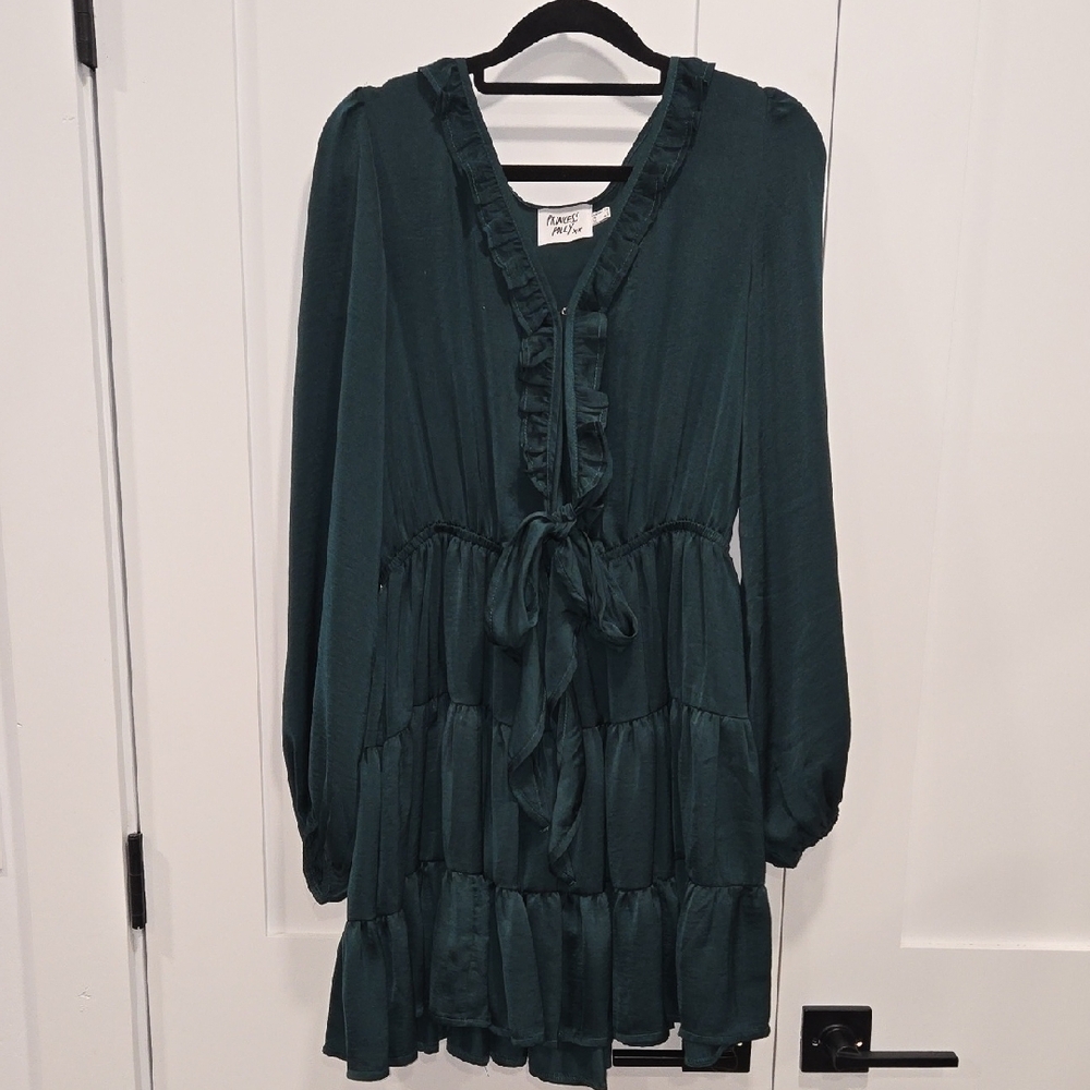 Princess Polly Green Long Sleeve Ruffled Dress